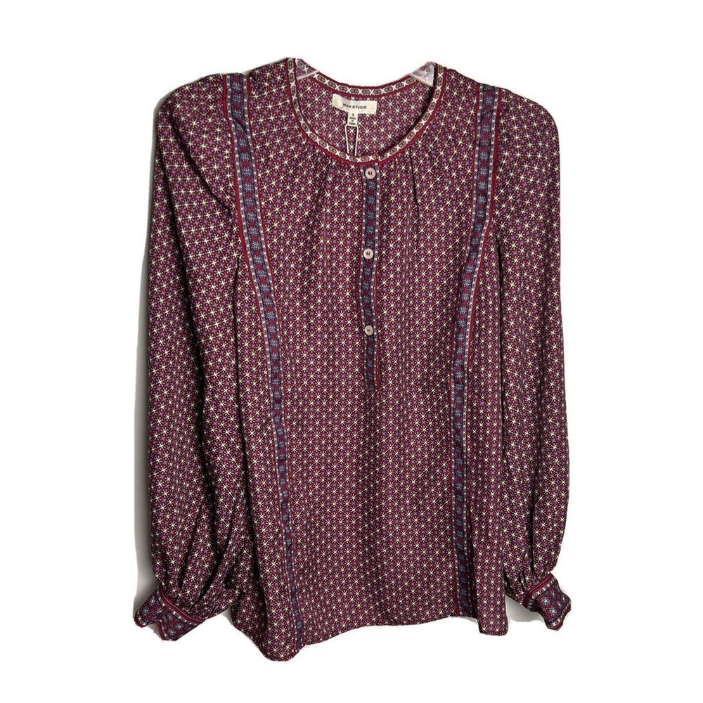 MAX STUDIO Womens Sz S Paisley Silky Career Blouse NEW